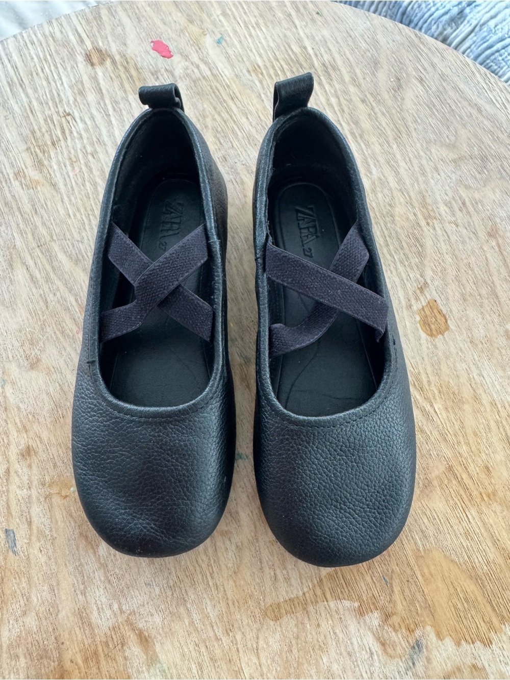 ZARA Kids Black Mary Jane Ballet Flats with Elastic Cross Straps Size 27/9
